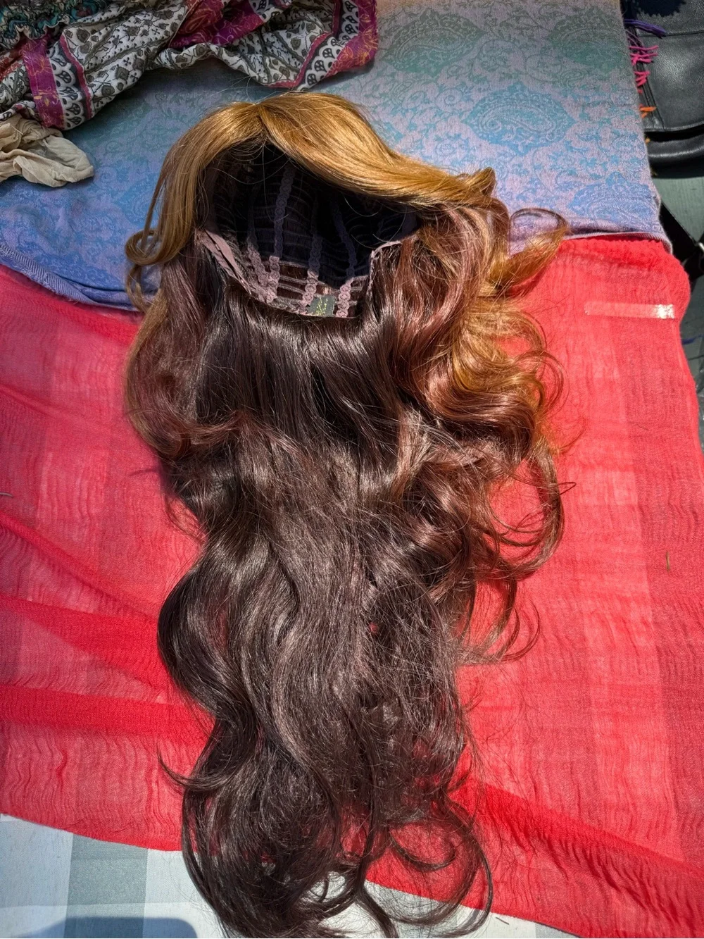 Long Wavy Ombre wig Hairpiece - Brown to Dark Brown